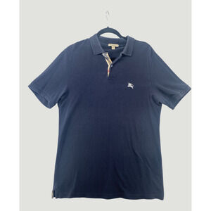 Burberry Brit Black Polo Shirt Nova Check Placket Logo Mens Large Cotton
